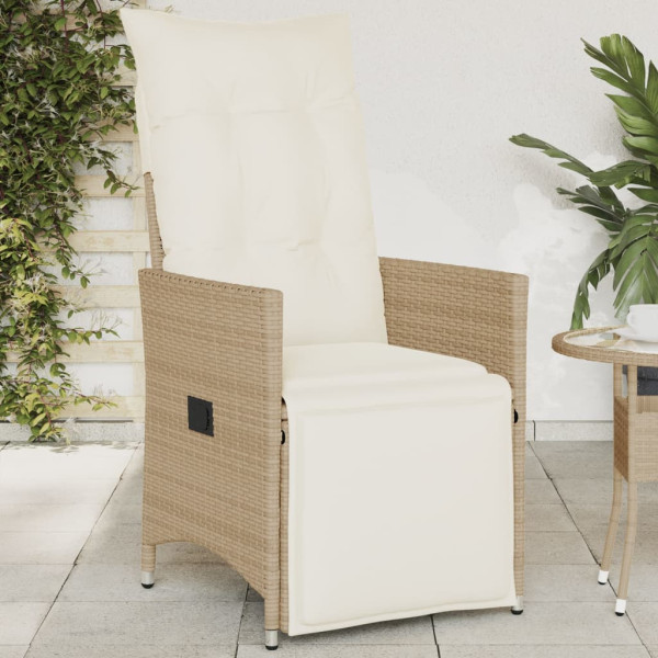 Silla de jardín reclinable con cojines ratán sintético beige D