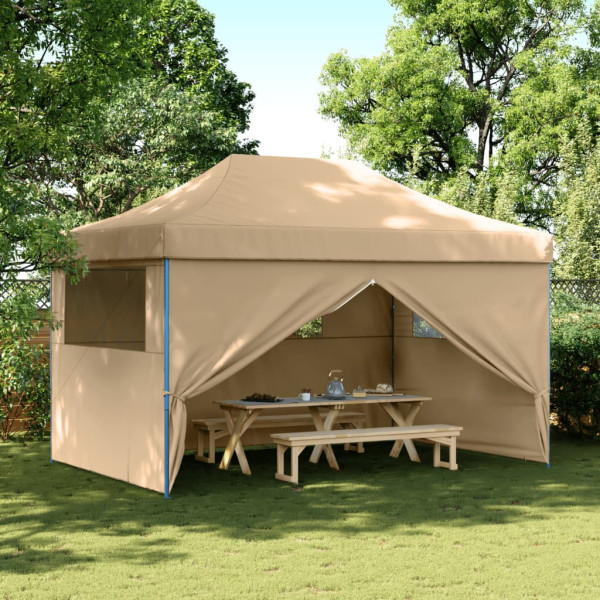 Tienda de fiesta plegable Pop-Up con 4 paredes laterales beige D