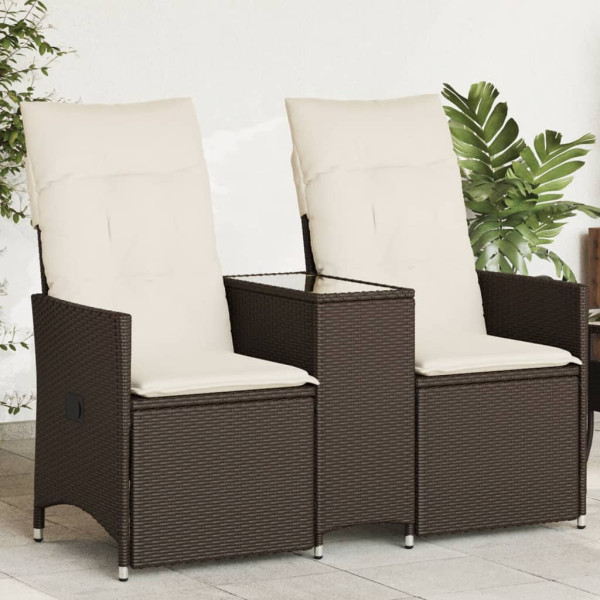 Sofá de jardín reclinable de 2 plazas con mesa ratán PE marrón Sofá de jardín reclinable de 2 plazas con mesa ratán PE marrón D