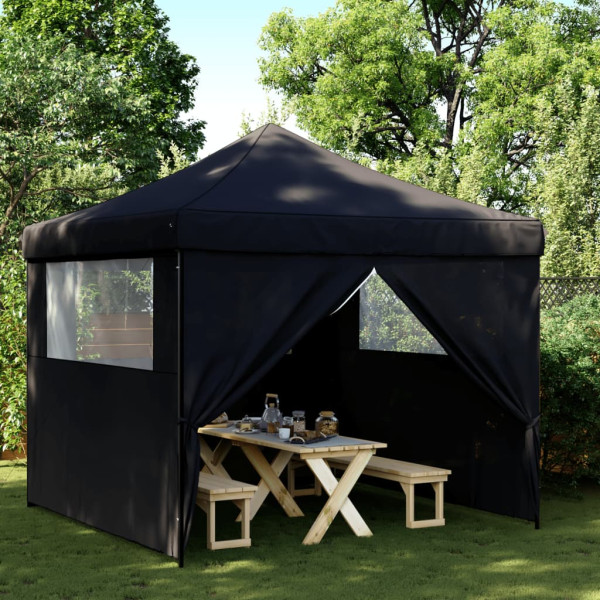 Tienda de fiesta plegable Pop-Up con 4 paredes laterales negra D