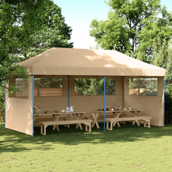 Tienda de fiesta plegable Pop-Up con 3 paredes laterales beige D