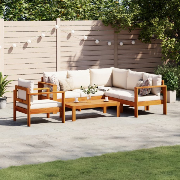 Set de sofás de jardín con cojines 5 pzas madera maciza acacia Set de sofás de jardín con cojines 5 pzas madera maciza acacia D