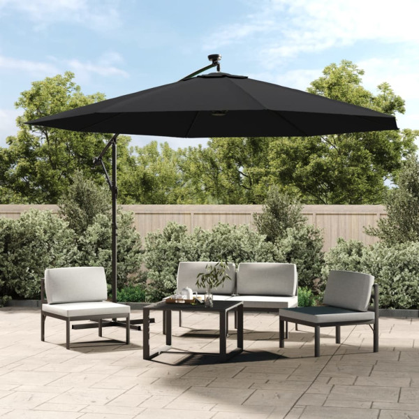 Sombrilla voladiza con luces LED negra 350 cm D