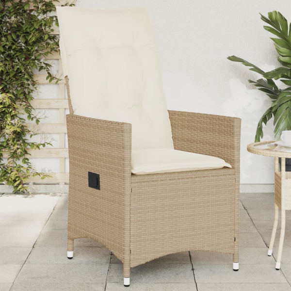 Silla de jardín reclinable con cojines ratán sintético beige D