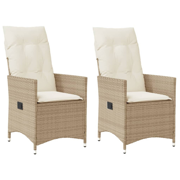 Sillones reclinables de jardín con cojines beige 2 uds ratán PE D