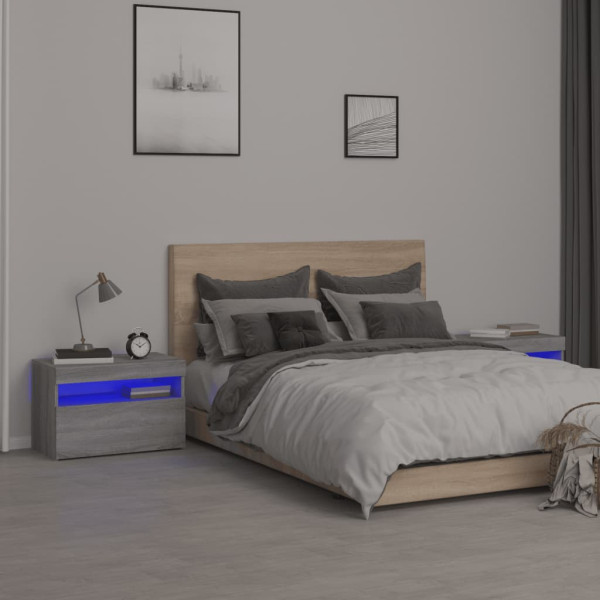 Mesitas de noche con luces LED 2 uds gris sonoma 60x35x40 cm Mesitas de noche con luces LED 2 uds gris sonoma 60x35x40 cm D