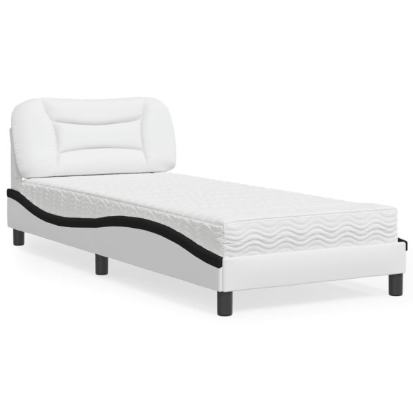 Cama con colchón cuero sintético blanco y negro 90x190 cm D