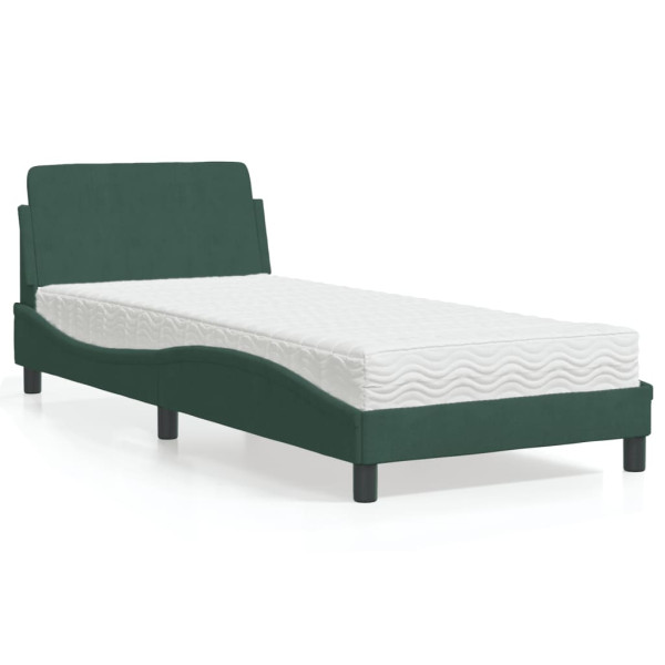 Cama con colchón terciopelo verde oscuro 90x190 cm D