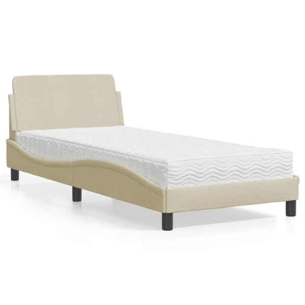 Cama com colchão de tecido creme 90x190 cm D