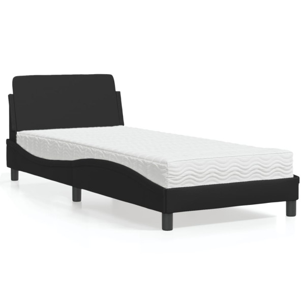 Cama com colchão preto de couro sintético 90x200 cm D