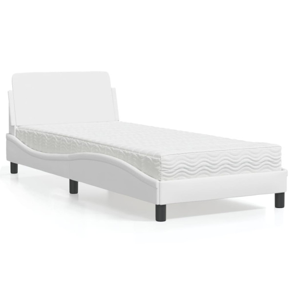 Cama com colchão de couro sintético branco 80x200 cm D