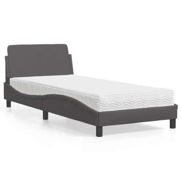 Cama com colchão de couro sintético cinza 80x200 cm D