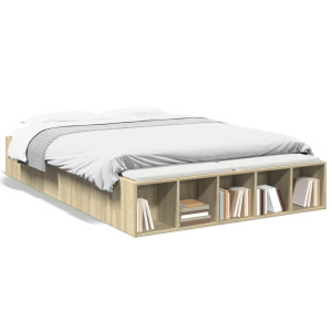 Estructura de cama madera de ingeniería roble Sonoma 135x190 cm D