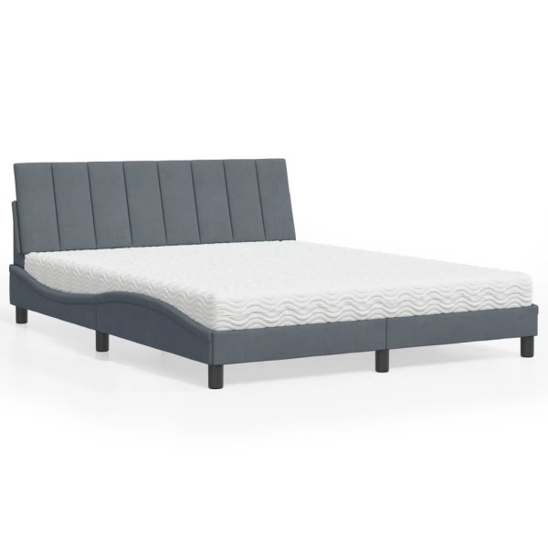 Cama con colchón terciopelo gris oscuro 160x200 cm D
