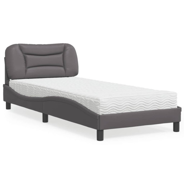 Cama com colchão de couro sintético cinza 90x190 cm D