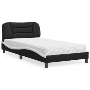 Cama con colchón cuero sintético negro y blanco 100x200 cm D