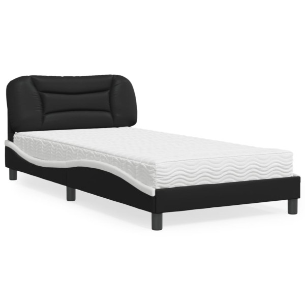 Cama com colchão de couro sintético preto e branco 100x200 cm D