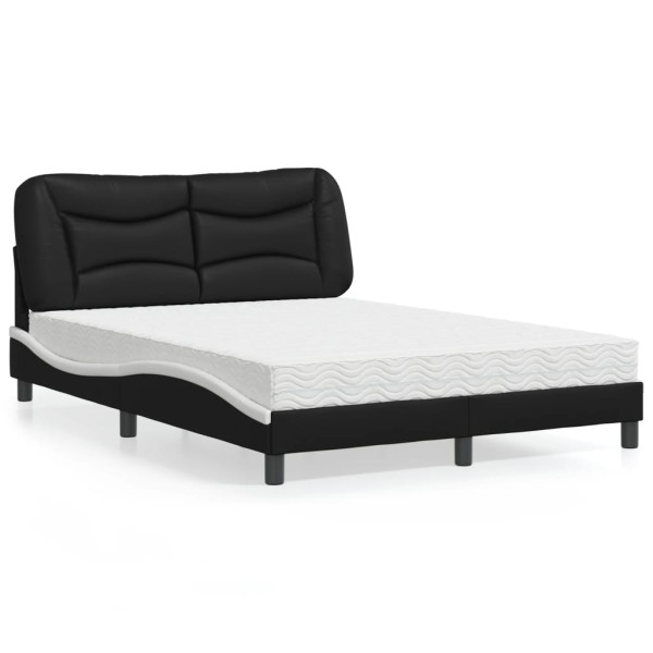 Cama com colchão de couro sintético preto e branco 140x190 cm D