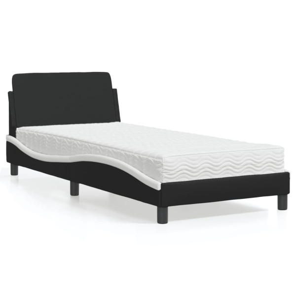 Cama con colchón cuero sintético negro y blanco 90x190 cm D