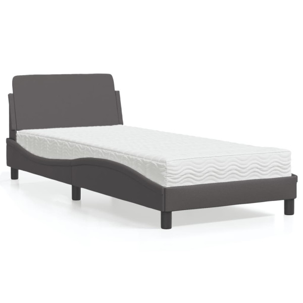 Cama com colchão de couro sintético cinza 90x190 cm D