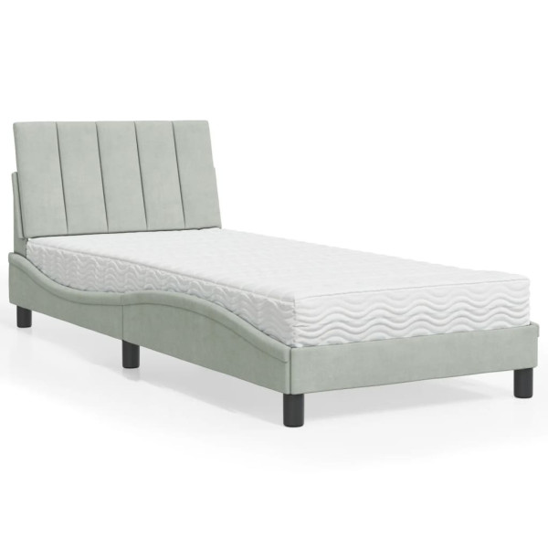 Cama con colchón terciopelo gris claro 90x190 cm Cama con colchón terciopelo gris claro 90x190 cm D