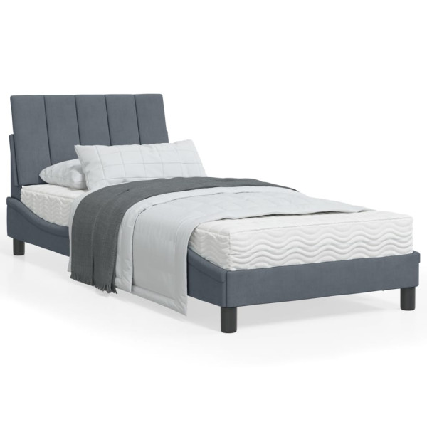 Cama con colchón terciopelo gris oscuro 90x200 cm Cama con colchón terciopelo gris oscuro 90x200 cm D