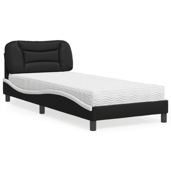 Cama con colchón cuero sintético negro y blanco 90x200 cm D