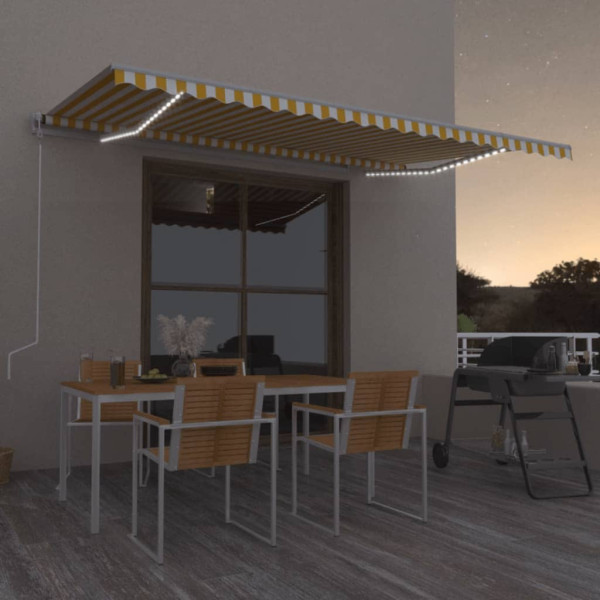 Toldo retrátil manual com LED azul e branco 500x350 cm D