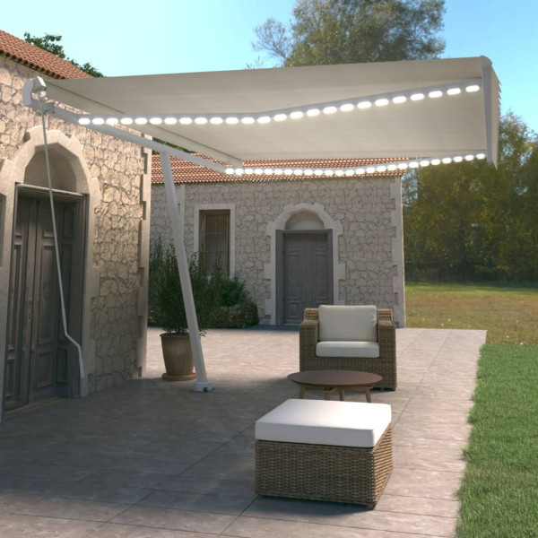 Toldo retráctil manual con luz LED crema 500x350 cm D