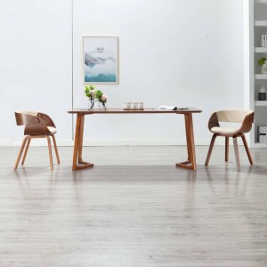 Silla de comedor de madera curvada y cuero sintético crema D