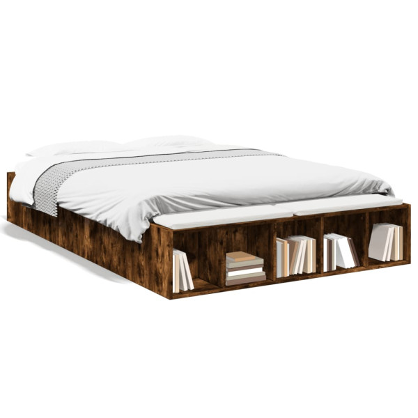 Estructura de cama madera de ingeniería roble ahumado 120x190cm Estructura de cama madera de ingeniería roble ahumado 120x190cm D