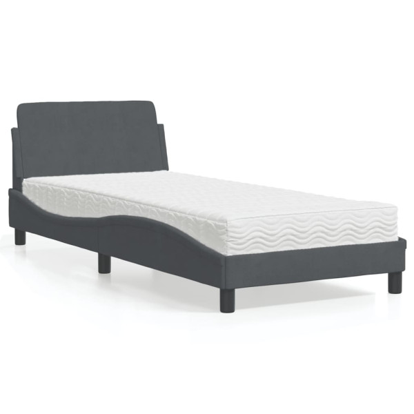 Cama con colchón terciopelo gris oscuro 90x200 cm Cama con colchón terciopelo gris oscuro 90x200 cm D