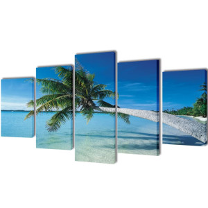 Set decorativo de lienzos para pared playa con palmera 200 x 100 cm D