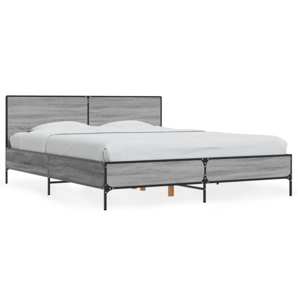 Estructura cama madera ingeniería metal gris Sonoma 160x200 cm Estructura cama madera ingeniería metal gris Sonoma 160x200 cm D