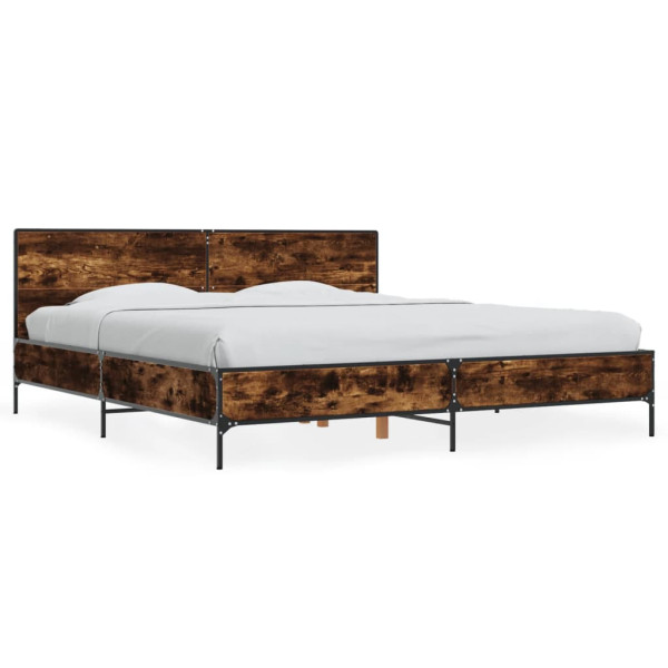 Estructura cama madera ingeniería metal roble ahumado 200x200cm Estructura cama madera ingeniería metal roble ahumado 200x200cm D