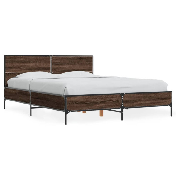 Estructura cama madera ingeniería metal marrón roble 120x200 cm Estructura cama madera ingeniería metal marrón roble 120x200 cm D