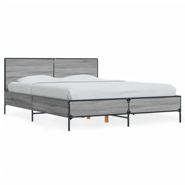 Estructura cama madera ingeniería metal gris Sonoma 140x200 cm Estructura cama madera ingeniería metal gris Sonoma 140x200 cm D