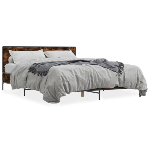 Estructura cama madera ingeniería metal roble ahumado 160x200cm Estructura cama madera ingeniería metal roble ahumado 160x200cm D