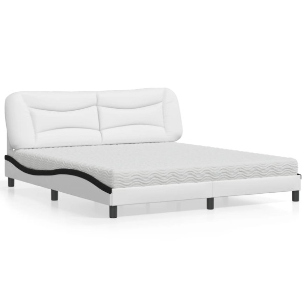Cama con colchón cuero sintético blanco y negro 180x200 cm Cama con colchón cuero sintético blanco y negro 180x200 cm D