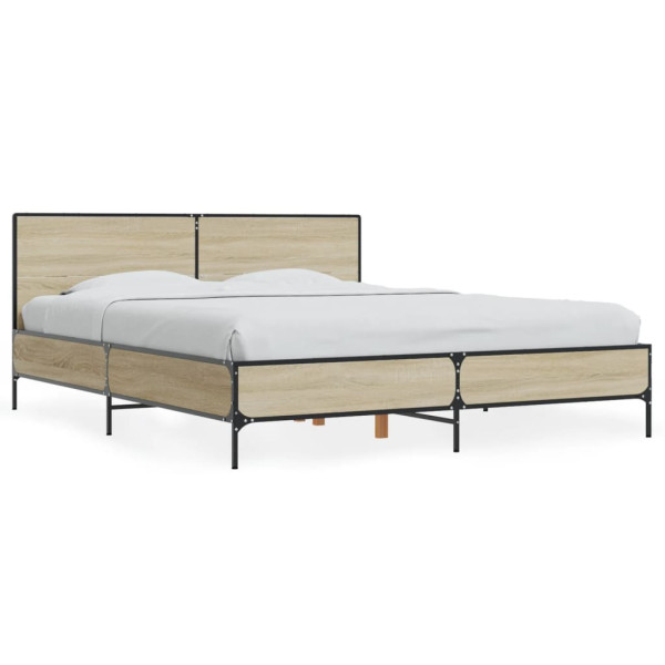 Estructura cama madera ingeniería metal roble Sonoma 150x200 cm Estructura cama madera ingeniería metal roble Sonoma 150x200 cm D