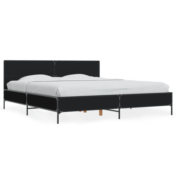 Estructura de cama madera de ingeniería y metal negro 200x200cm Estructura de cama madera de ingeniería y metal negro 200x200cm D