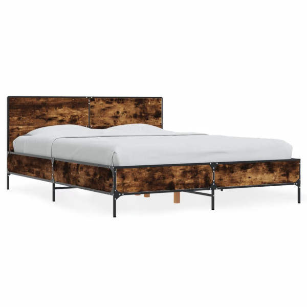 Estructura cama madera ingeniería metal roble ahumado 135x190cm Estructura cama madera ingeniería metal roble ahumado 135x190cm D