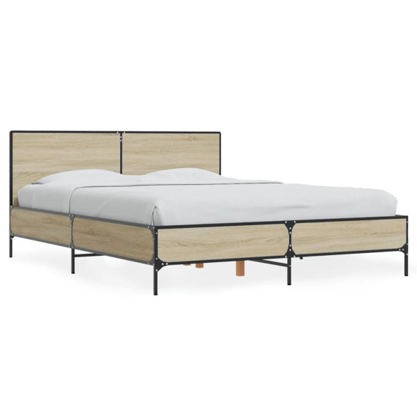 Estructura cama madera ingeniería metal roble Sonoma 120x200 cm Estructura cama madera ingeniería metal roble Sonoma 120x200 cm D