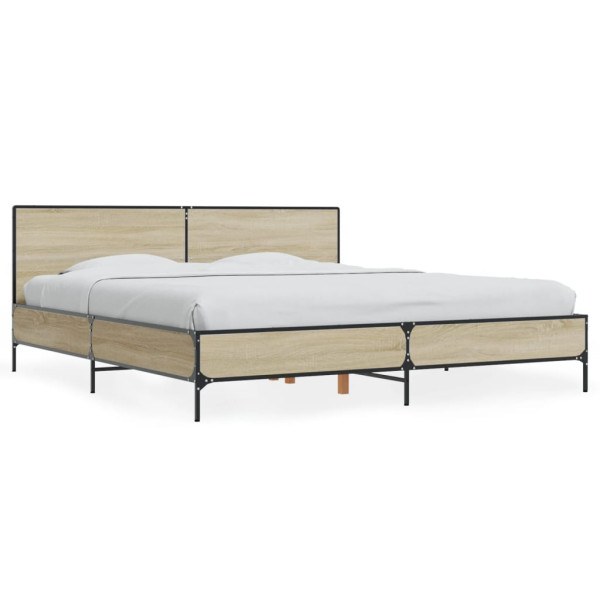 Estructura cama madera ingeniería metal roble Sonoma 200x200 cm Estructura cama madera ingeniería metal roble Sonoma 200x200 cm D