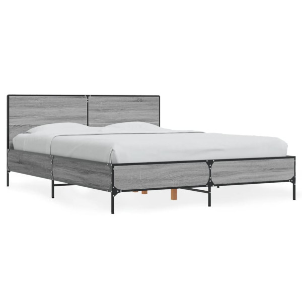 Estructura cama madera ingeniería metal gris Sonoma 135x190 cm Estructura cama madera ingeniería metal gris Sonoma 135x190 cm D