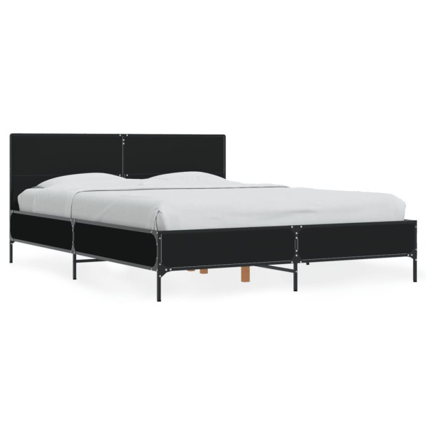 Estructura de cama madera de ingeniería y metal negro 140x190cm Estructura de cama madera de ingeniería y metal negro 140x190cm D