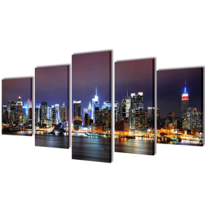 Set decorativo de lienzos para pared Nueva York noche 200 x 100 cm D