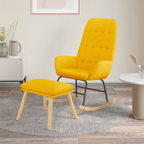 Sillón mecedora con taburete tela amarillo mostaza Sillón mecedora con taburete tela amarillo mostaza D