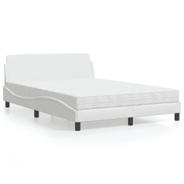 Cama con colchón cuero sintético blanco 140x190 cm Cama con colchón cuero sintético blanco 140x190 cm D