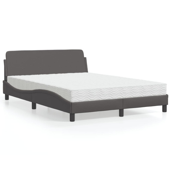 Cama con colchón cuero sintético gris 140x200 cm Cama con colchón cuero sintético gris 140x200 cm D